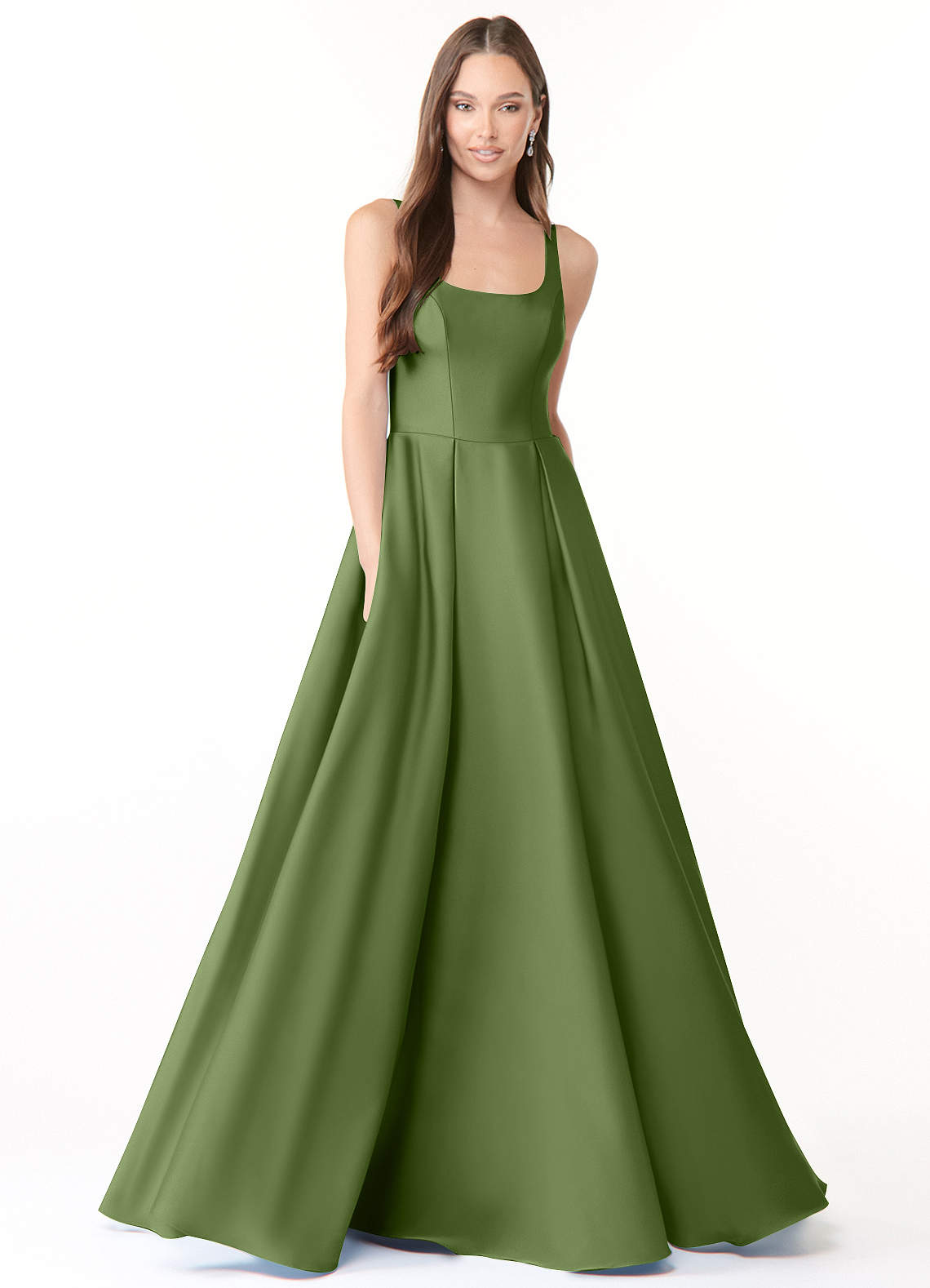 Azazie Neve Bridesmaid Dresses Juniper Ball-Gown with Pockets Stretch Satin Dress image1