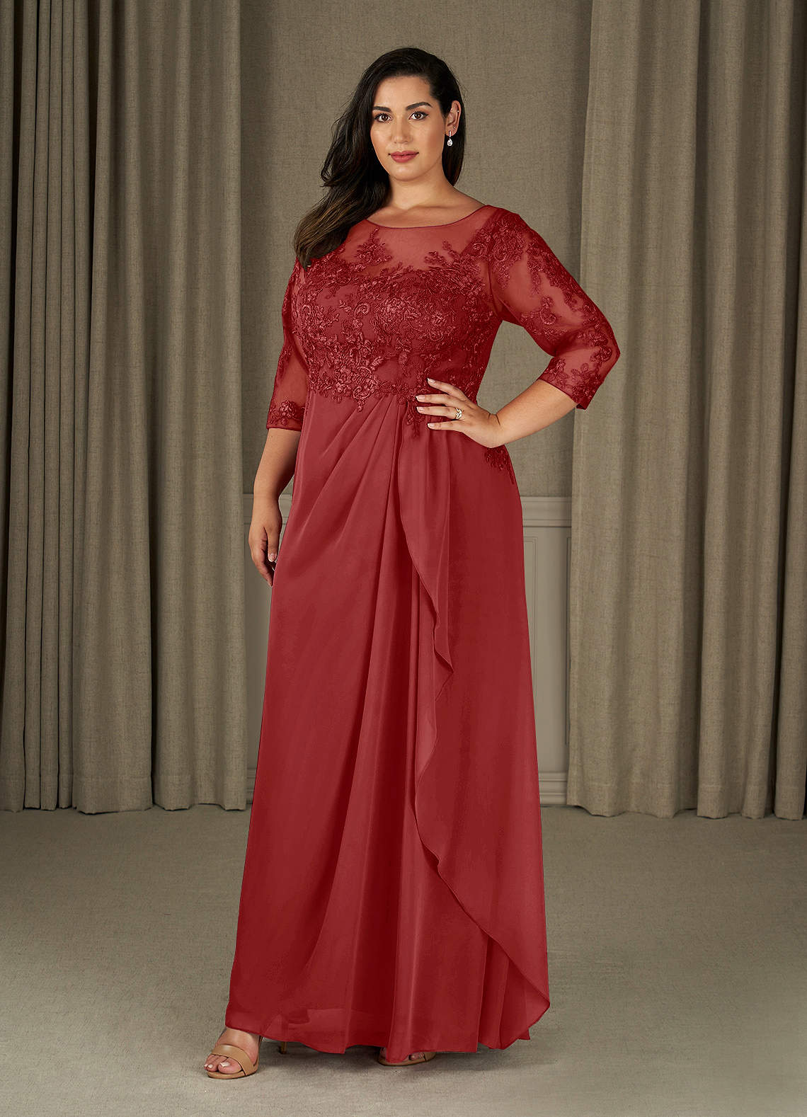 Azazie Calanthe Abiti per la Madre della Sposa Abito A-Line in Chiffon con Scollo a U Ruggine image1