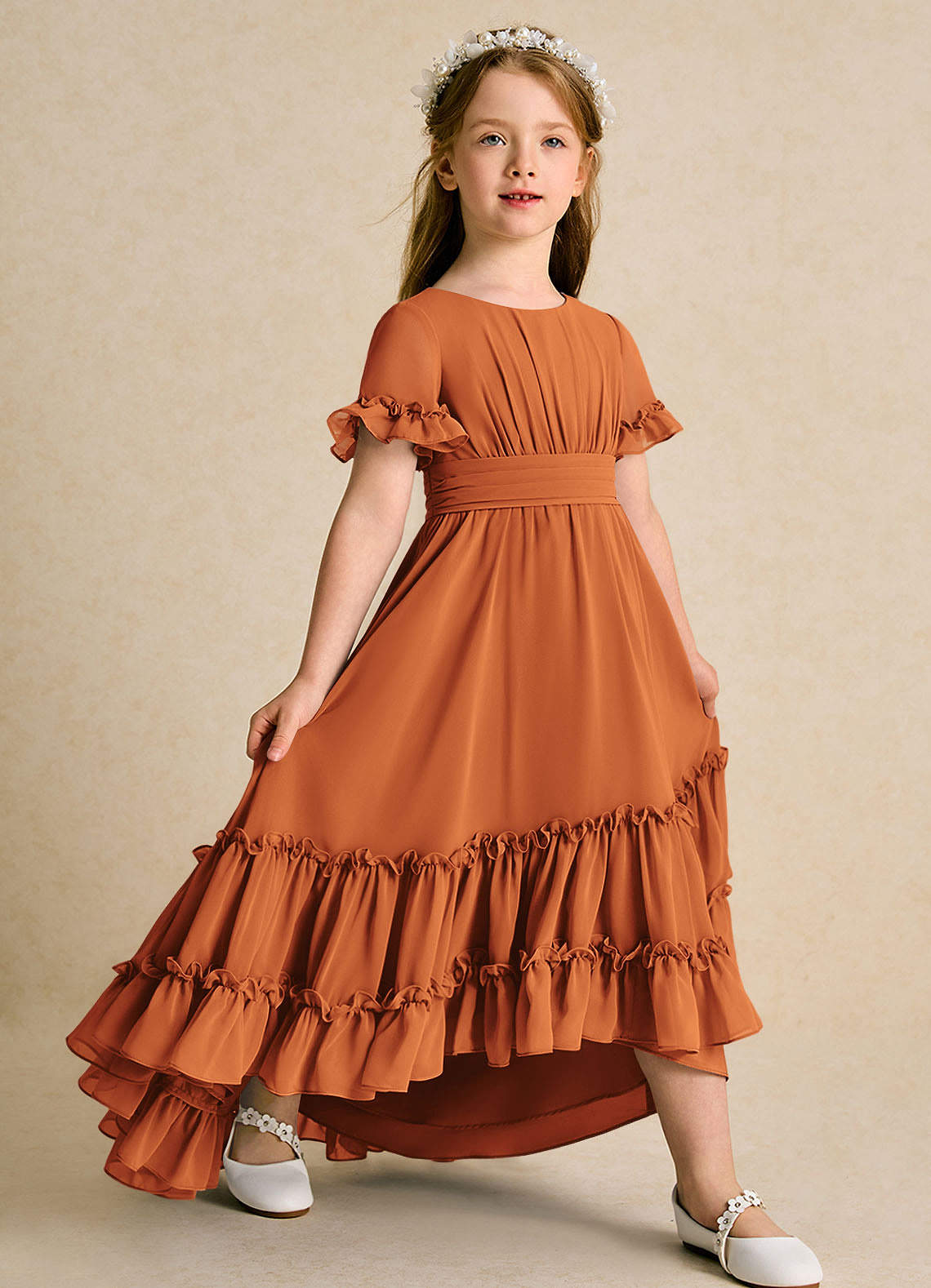 Azazie Kass Blumenmädchenkleider A-Linie Plissee Chiffon Kleid Kanel image1