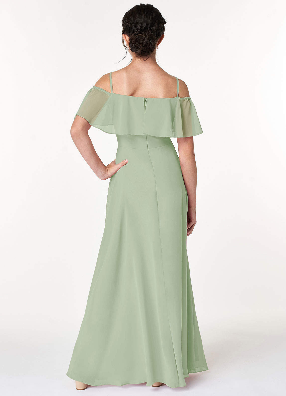 Azazie Maggie Junior Dusty Sage A-Line Off the Shoulder Chiffon Dress image1