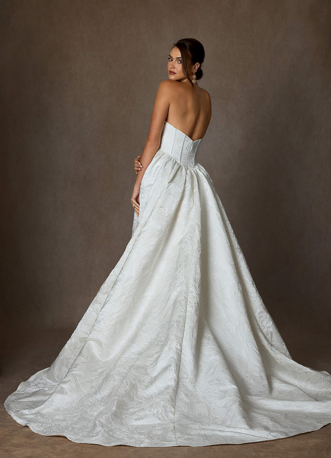 Azazie Demetria Wedding Dresses Diamond White Ball-Gown Strapless Floral Jacquard Dress image1