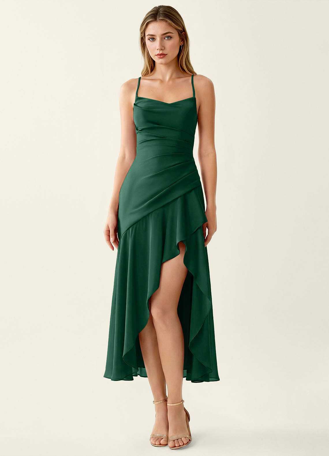 Heloise Emerald Green Satin Lace Up Back Maxi Dress