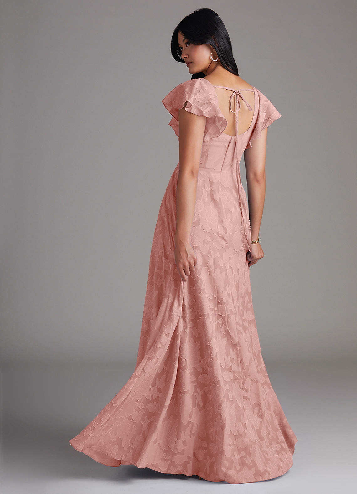 Azazie Bondi Vestidos de madrinha de casamento Vestido Roseta de Esgotamento Floral de Linha A com Racha Lateral image2