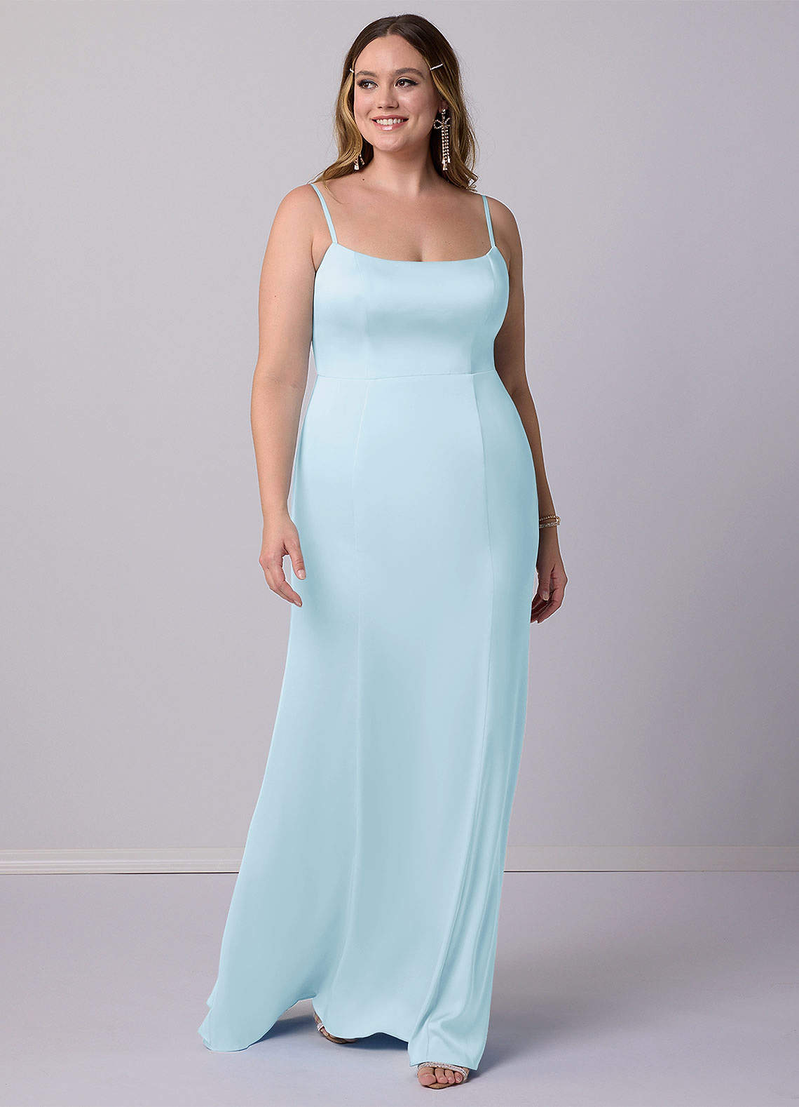 Barbie ♥ Azazie Bridesmaid Dresses Sky Blue Mermaid Bow Stretch Satin Dress image6