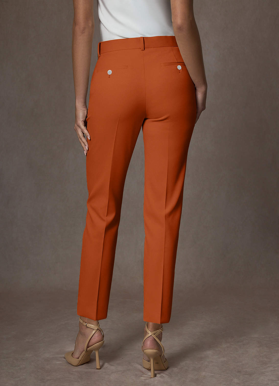front Whitney Burnt Orange Structured Stretch Full Length Dress Pants