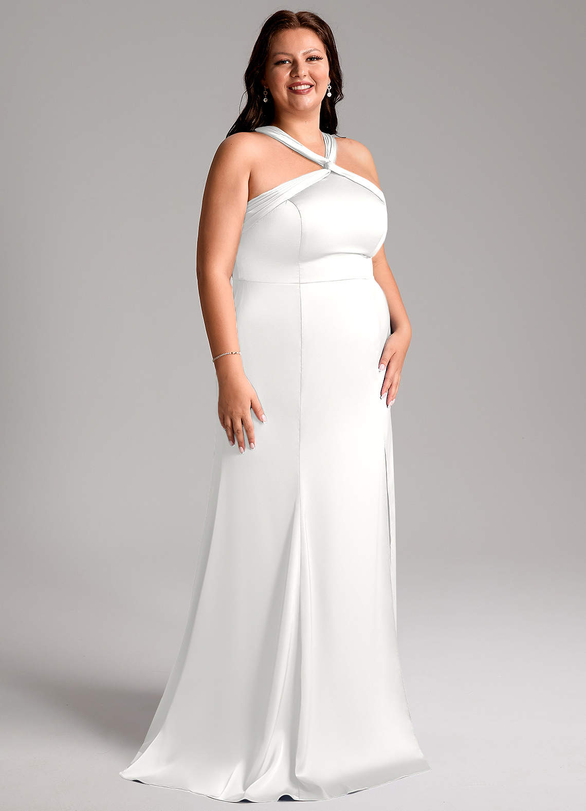 Azazie Rue Vestidos de damas de honor Vestido de Blanco de Satén Elástico de Corte Sirena con Plisado image11