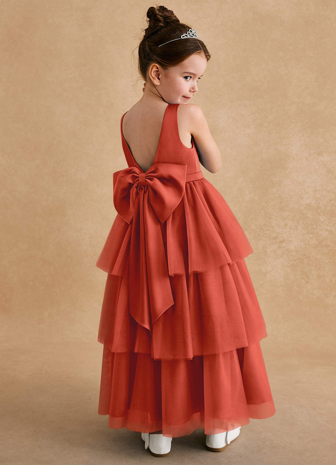 Azazie Megallie Robe Demoiselle D'honneur Fillette Robe Trapèze en Tulle Arc Rouille image1