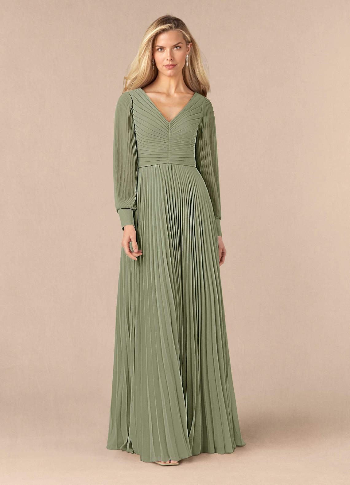 Azazie Zina Mother of the Bride Dresses Pistachio A-Line Pleated Chiffon Dress image1