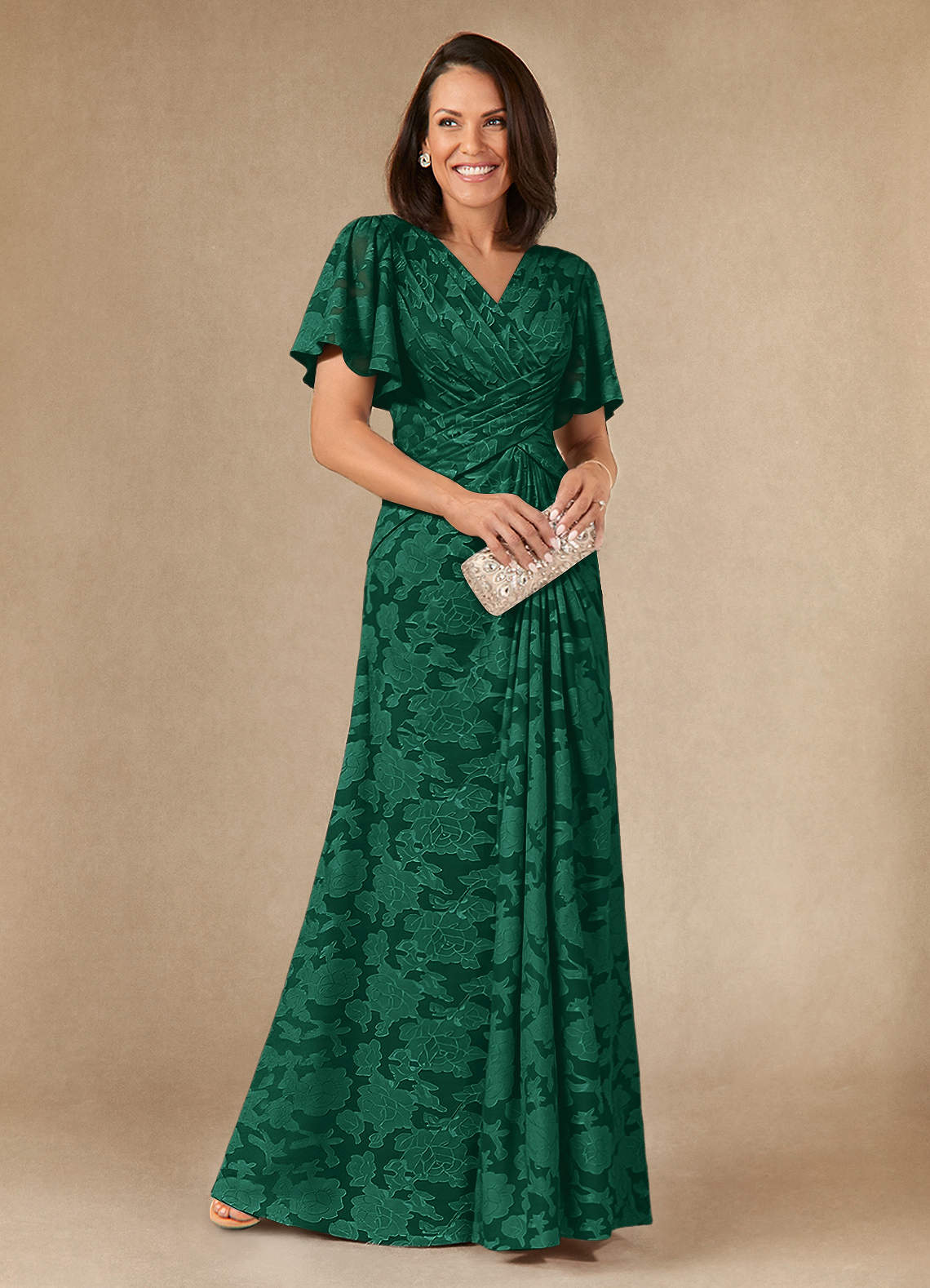 Azazie Emmeline Mère de la mariée Robes Robe Trapèze en Blumen-Burnout Plissée émeraude image1
