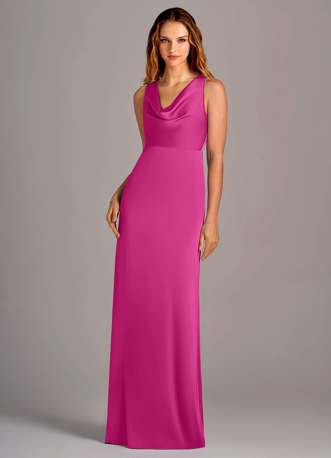 Azazie Wrenlee Jurken voor bruidsmeisjes Jurk van Stretch Satijn met A-Lijn Fuchsia image1