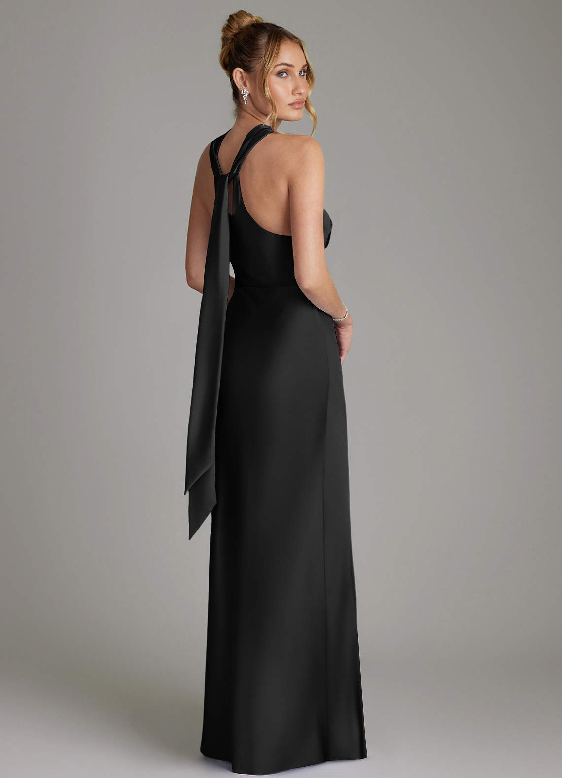 Azazie Sheath Halter Neck Floor-Length Stretch Satin Bridesmaid Dresses