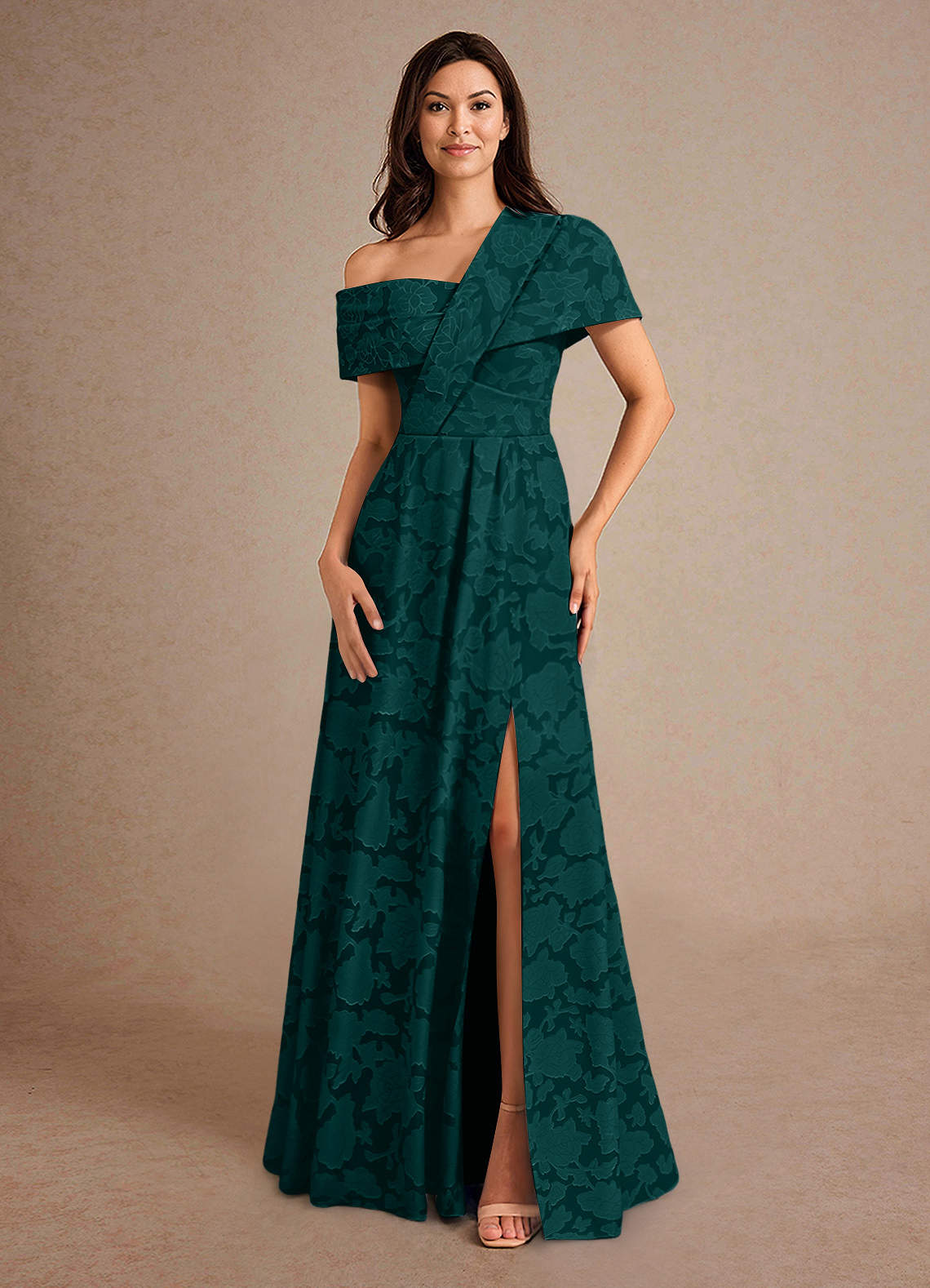 Azazie Milton Vestidos para mãe da noiva Vestido Pinho de Esgotamento Floral de Linha A com Plissado image3