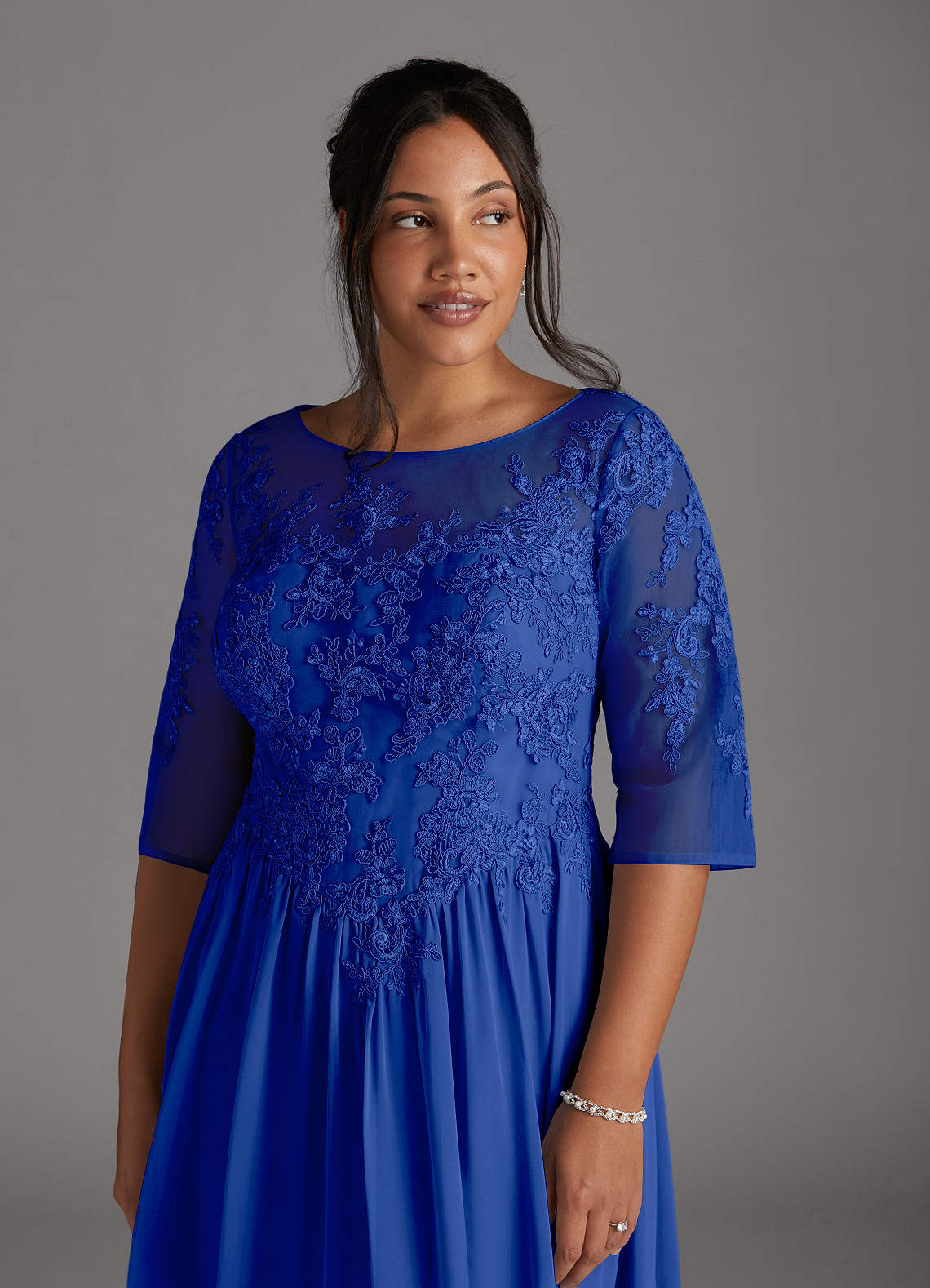 Azazie Mirielle Kleider für die Brautmutter A-Linie Schaufel Spitze Chiffon Kleid Königsblau image11