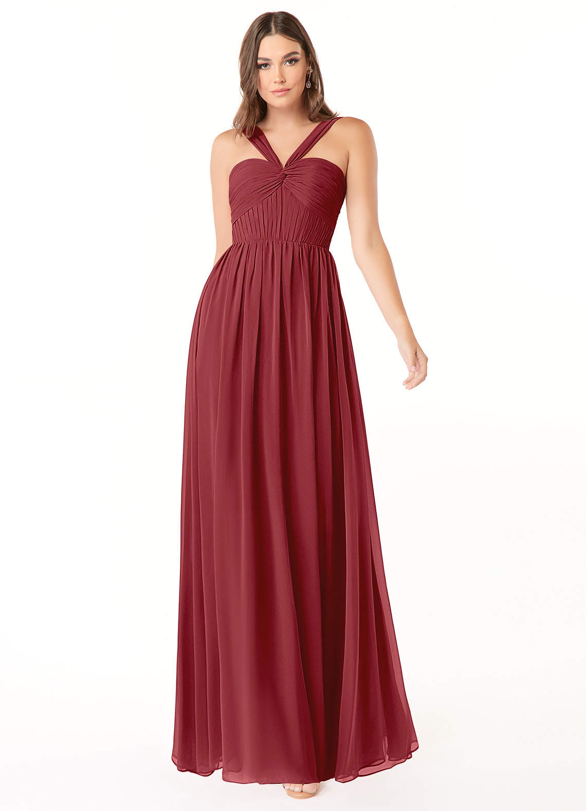 Azazie Dionne Bridesmaid Dresses Pomegranate A-Line Corset Chiffon Dress image1
