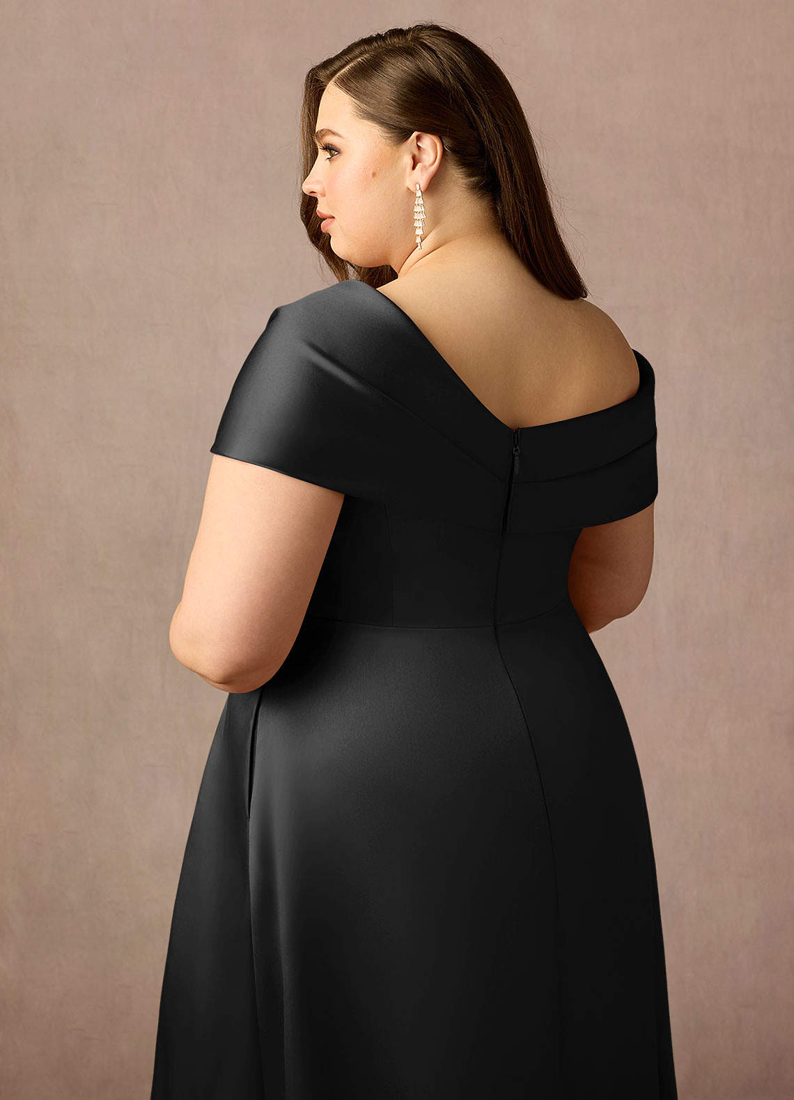 Azazie Marissa Mother of the Bride Dresses Black A-Line Pleated  Mikado Dress image7