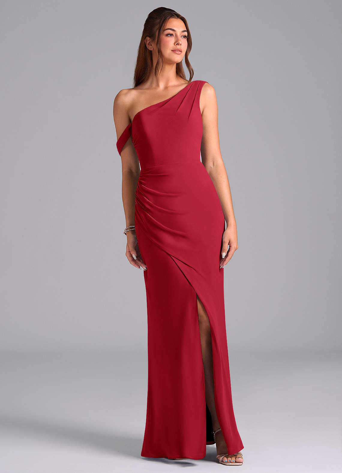 Azazie Madelyn Bridesmaid Dresses Scarlet Mermaid Off the Shoulder Chiffon Convertible Dress image1