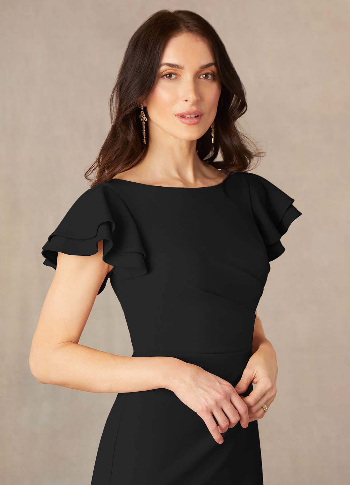 Azazie Peppermint Black Mermaid Scoop Ruched Stretch Crepe Dress | Azazie