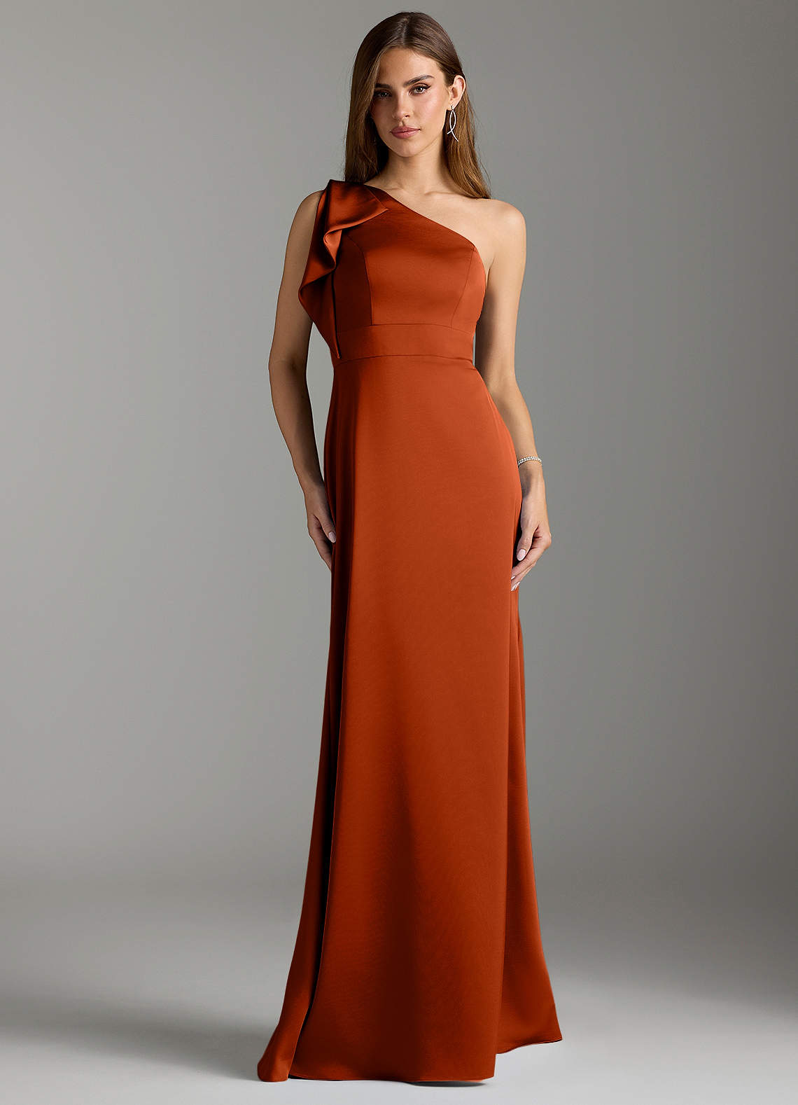 Azazie Rinna Brautjungfernkleider Meerjungfrau-Linie Gestreift Stretch-Satin Kleid Paprika image1