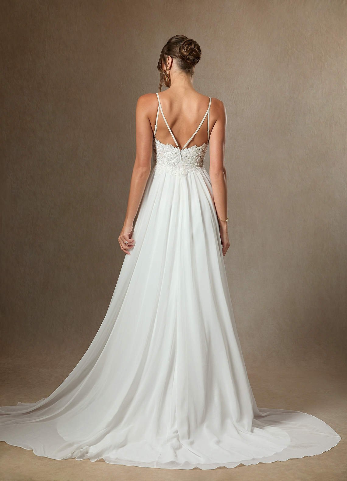 Azazie Gala Brudekjoler En streg Blonde Chiffon Kapel tog Kjole image1