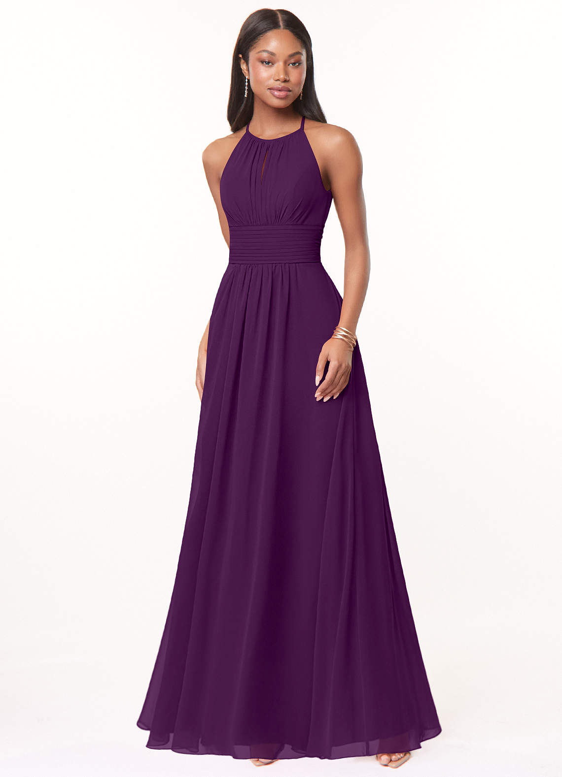 Azazie Bonnie Bridesmaid Dresses Grape A-Line Keyhole Ruched Chiffon Dress image1