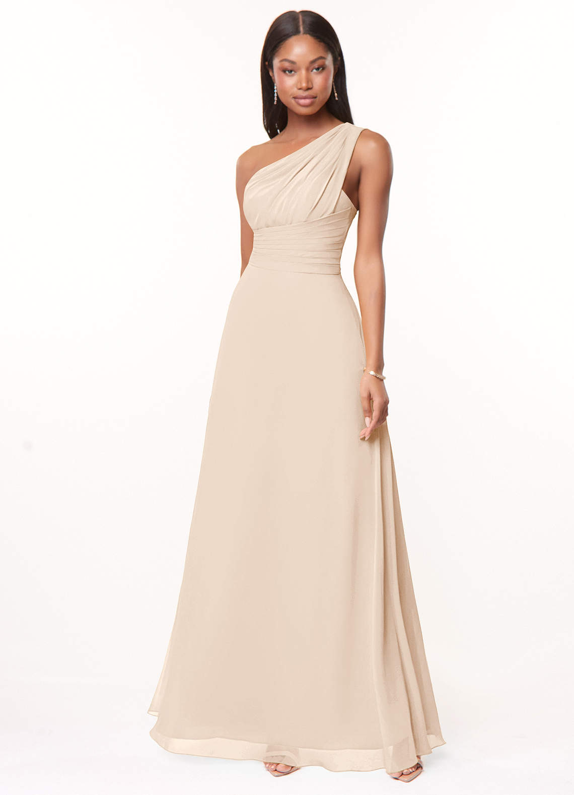 Azazie Ashley Brautjungfernkleider A-Linie Gestreift Chiffon Kleid Alabaster Weiß image1