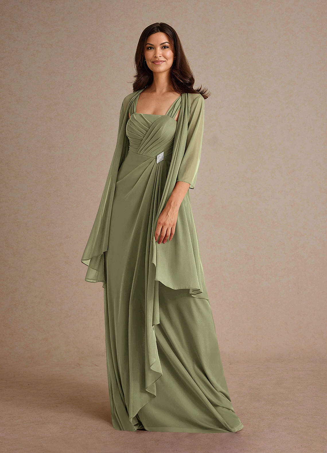 Azazie Clinton Mother of the Bride Dresses Pistachio A-Line Pleated Mesh Dress image1