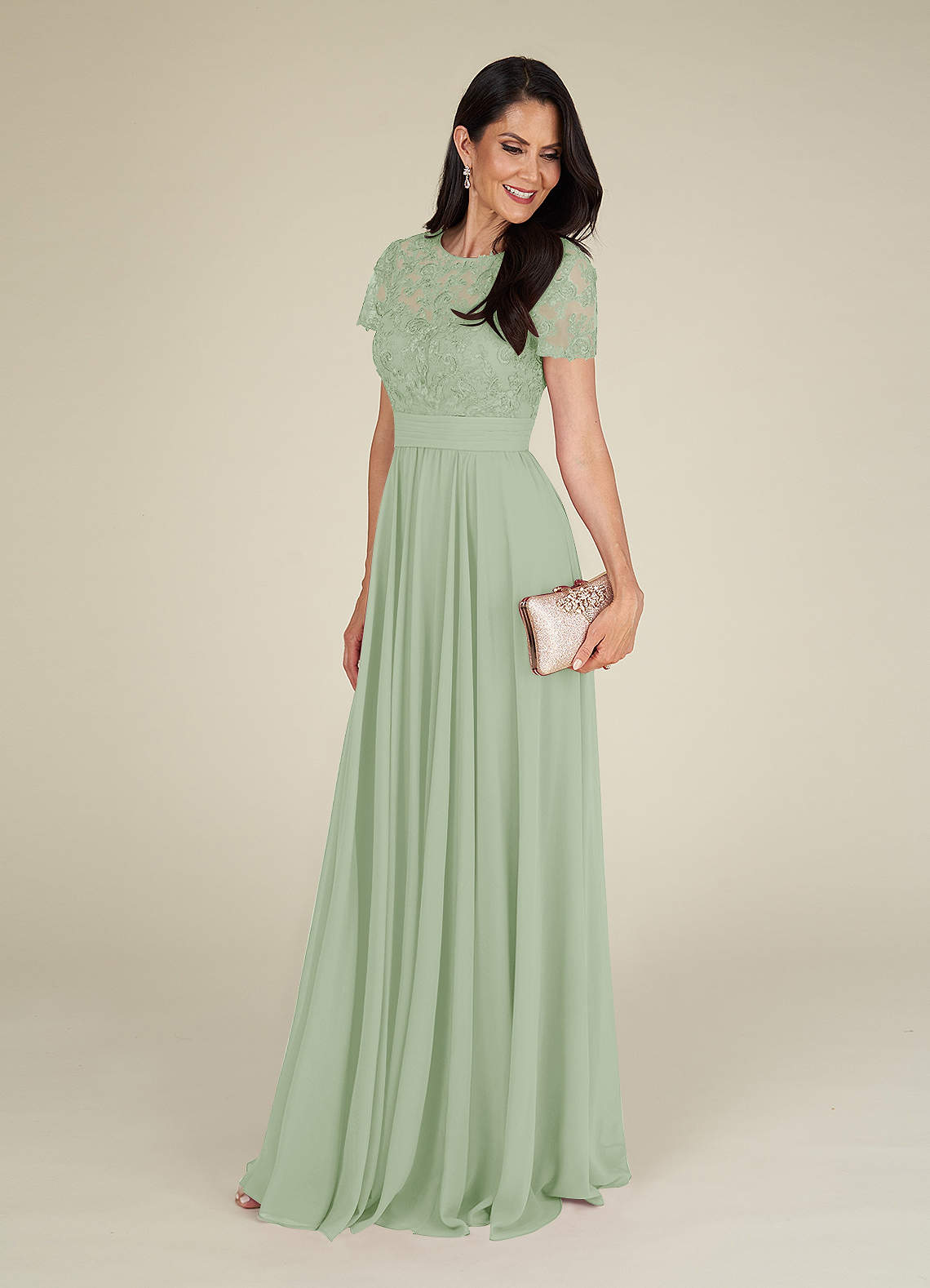 FuLL Length Lace and Chiffon Dresses Dusty Sage
