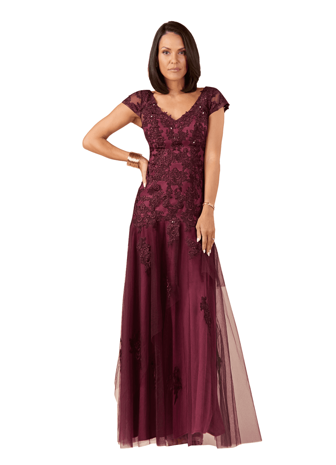 Azazie Romy Mother of the Bride Dresses Cabernet Mulberry Mermaid V-Neck Sequins Tulle Dress image1