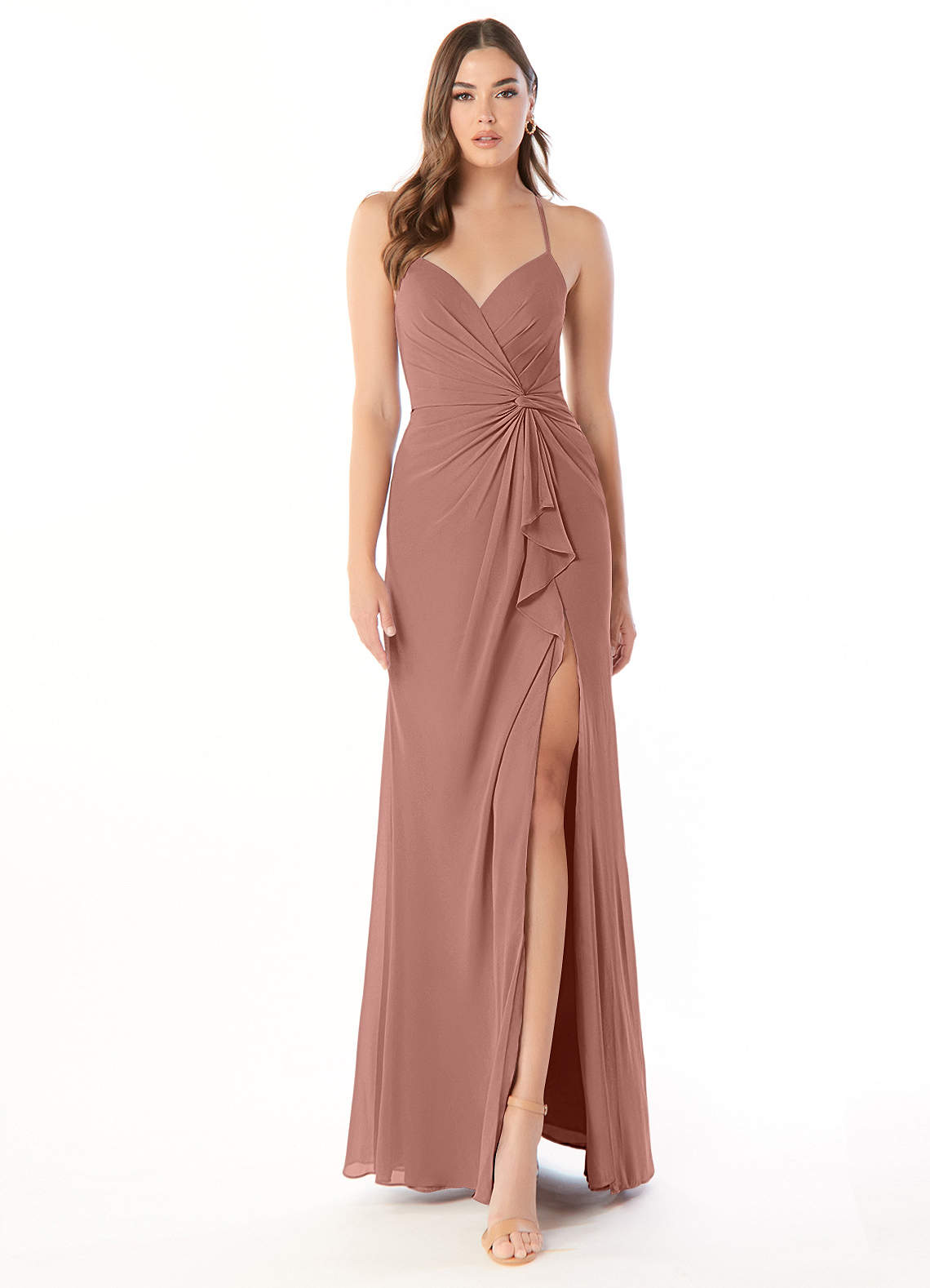 Azazie Aribella Bridesmaid Dresses Cedar Rose Sheath Ruched Chiffon Dress image1