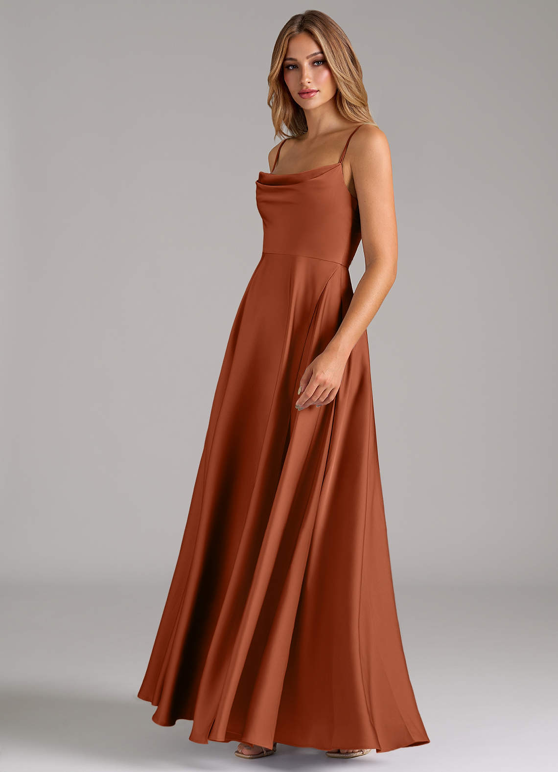 Azazie Elle Cedar Rose Stretch Satin Bridesmaid Dresses | Azazie