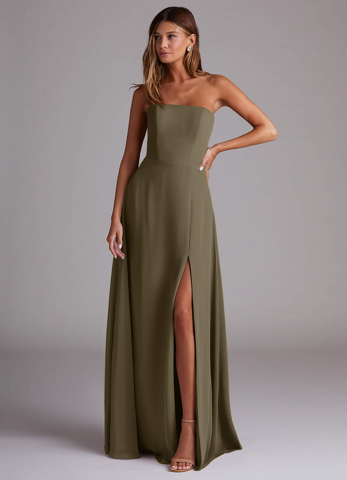 Azazie Wren Bridesmaid Dresses Willow Green A-Line Side Slit Chiffon Convertible Dress image1