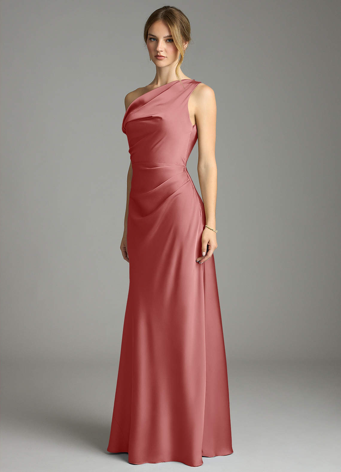 Azazie Emerson Brudepigekjoler Havfrue Off-Shoulder Stræk satin Gulv-længde Kjole image1