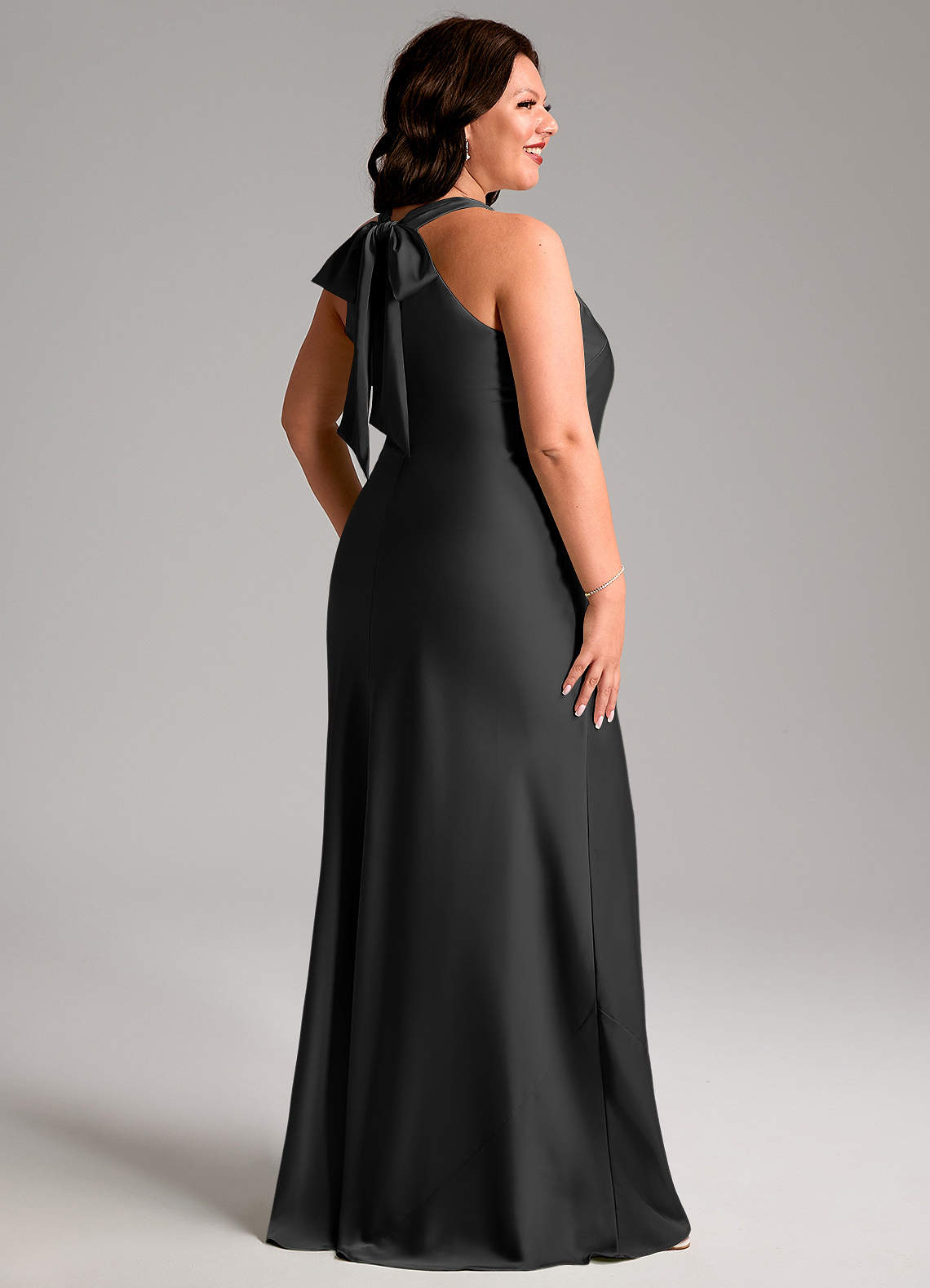 Azazie Doretta Bridesmaid Dresses Black Mermaid Pleated Stretch Satin Dress image6