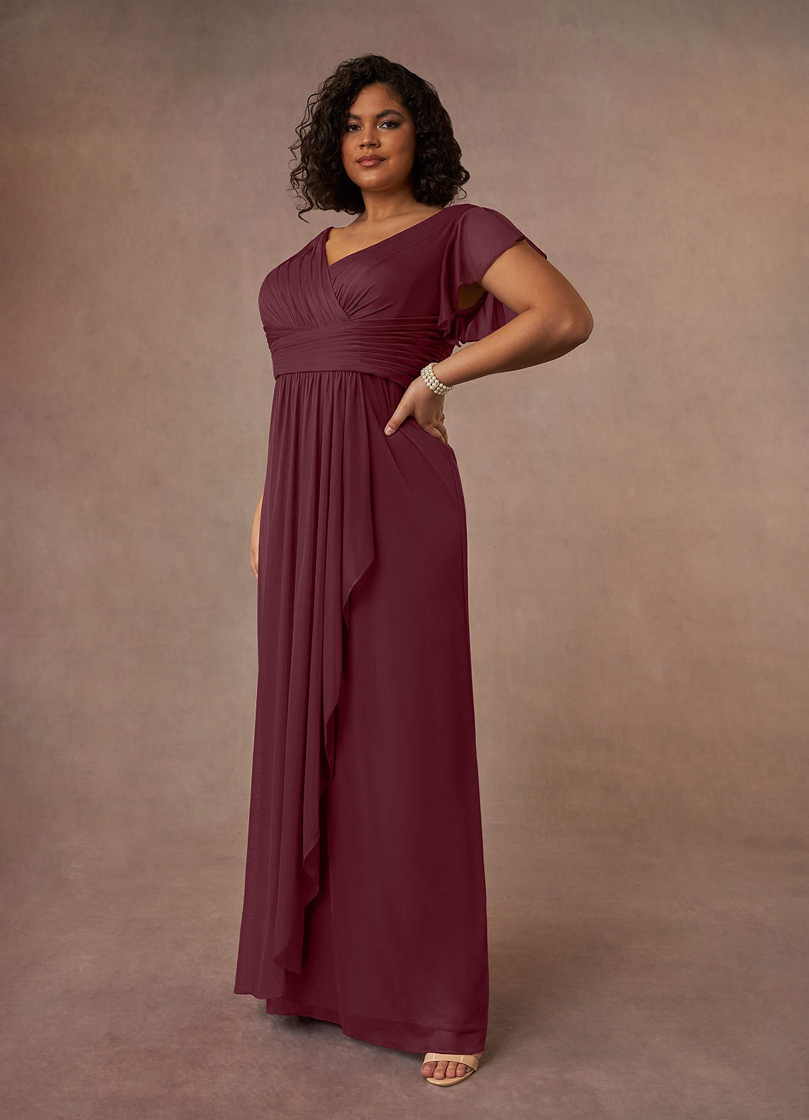 Azazie Reneya Mother of the Bride Dresses Cabernet A-Line Pleated Mesh Dress image7
