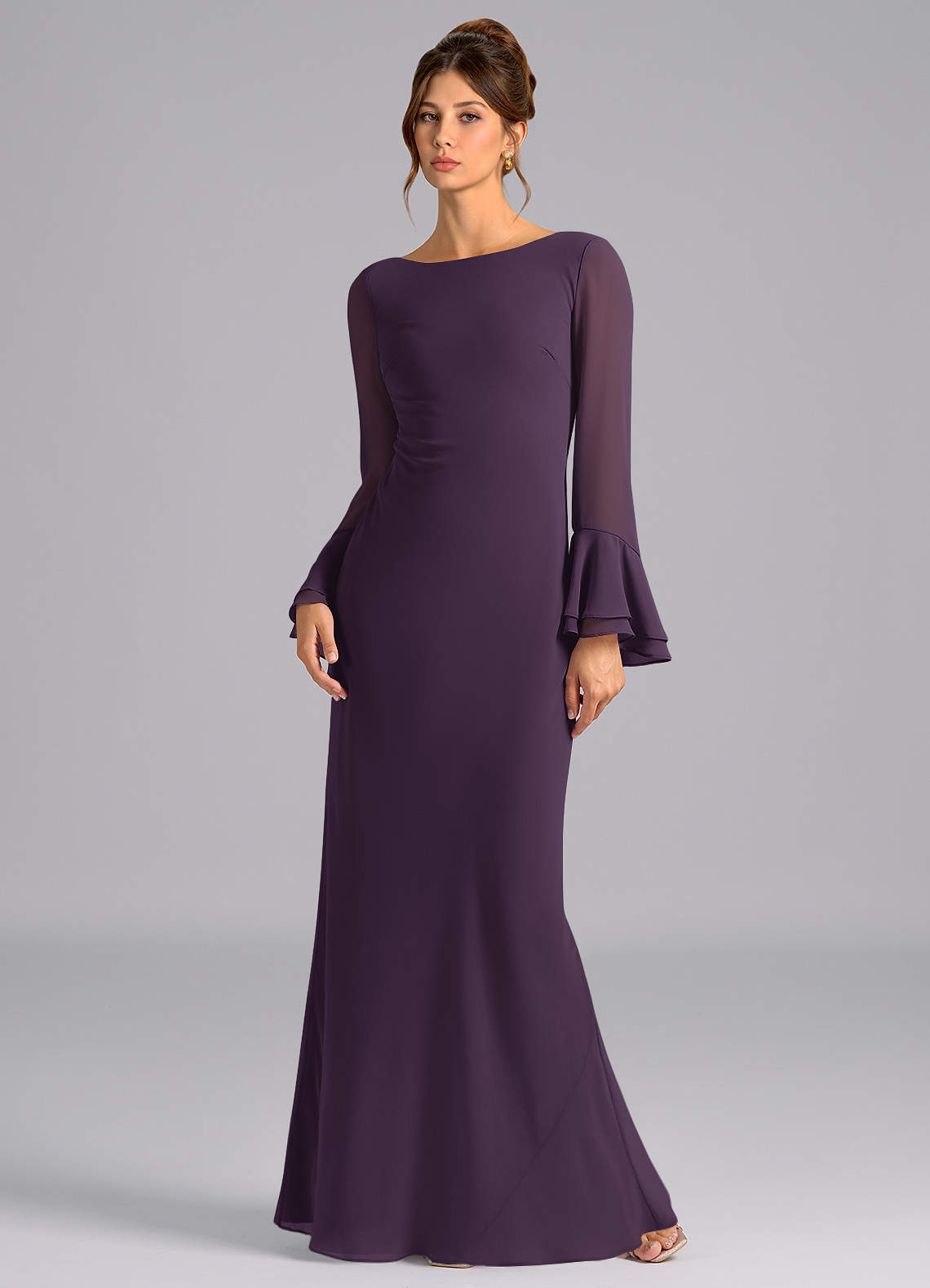 Azazie Leone Bridesmaid Dresses Plum Mermaid Corset Chiffon Dress image1