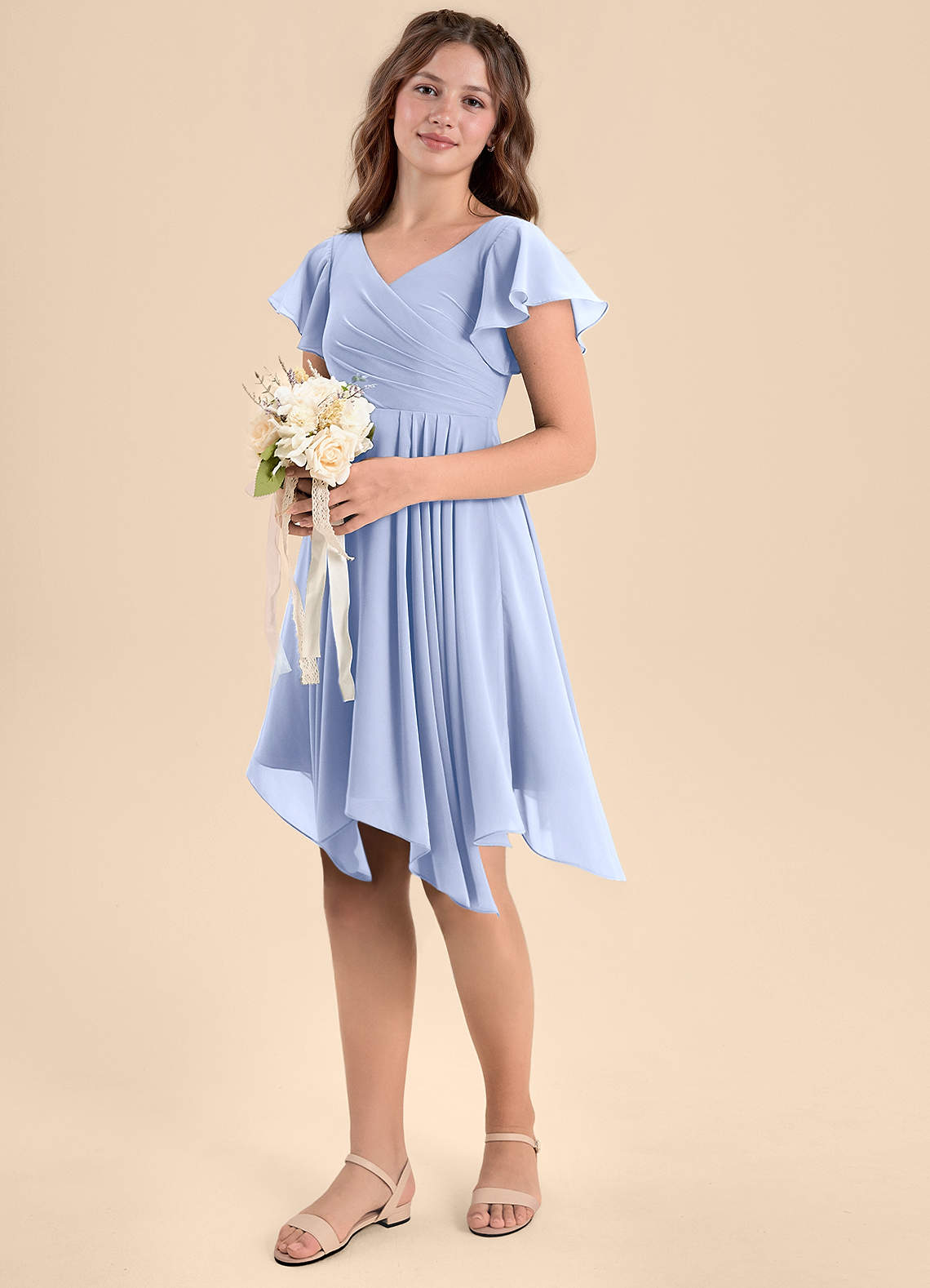 Azazie Janeaurelia Junior Ice A-Line Pleated Chiffon Dress image1