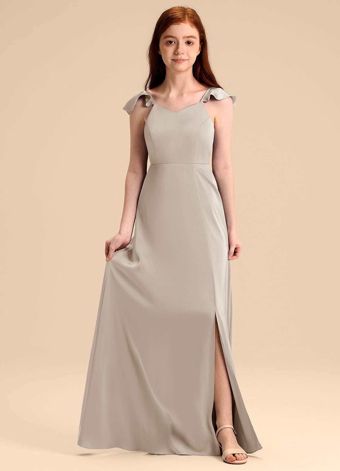 Azazie Everett Junior Jurk van Stretch Satijn met A-Lijn Boog Vorst image1