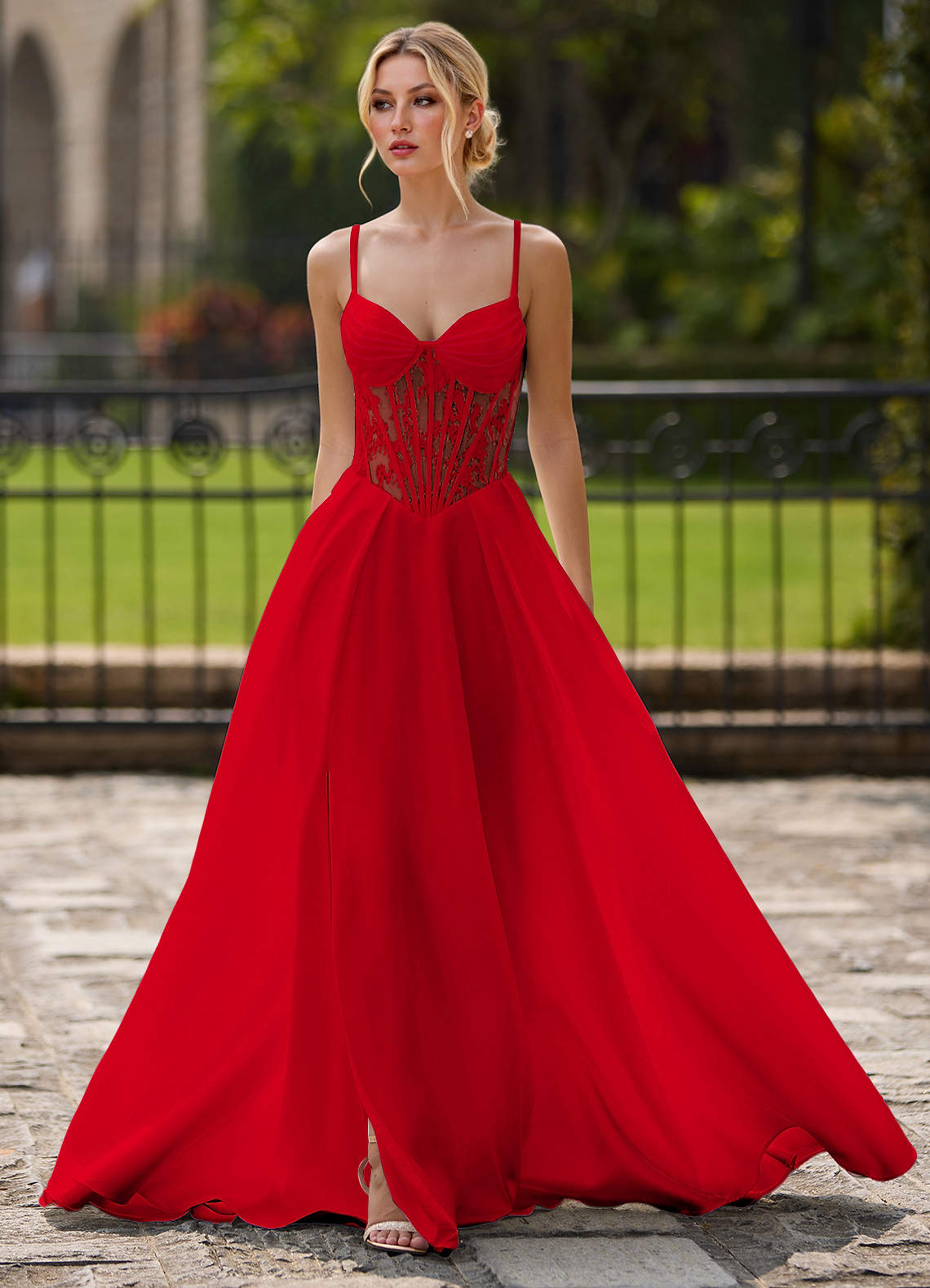 fitted lace wedding dress Mermaid Spaghetti Straps Red Long Prom Dresses Thigh Split Beaded Even –  SELINADRESS