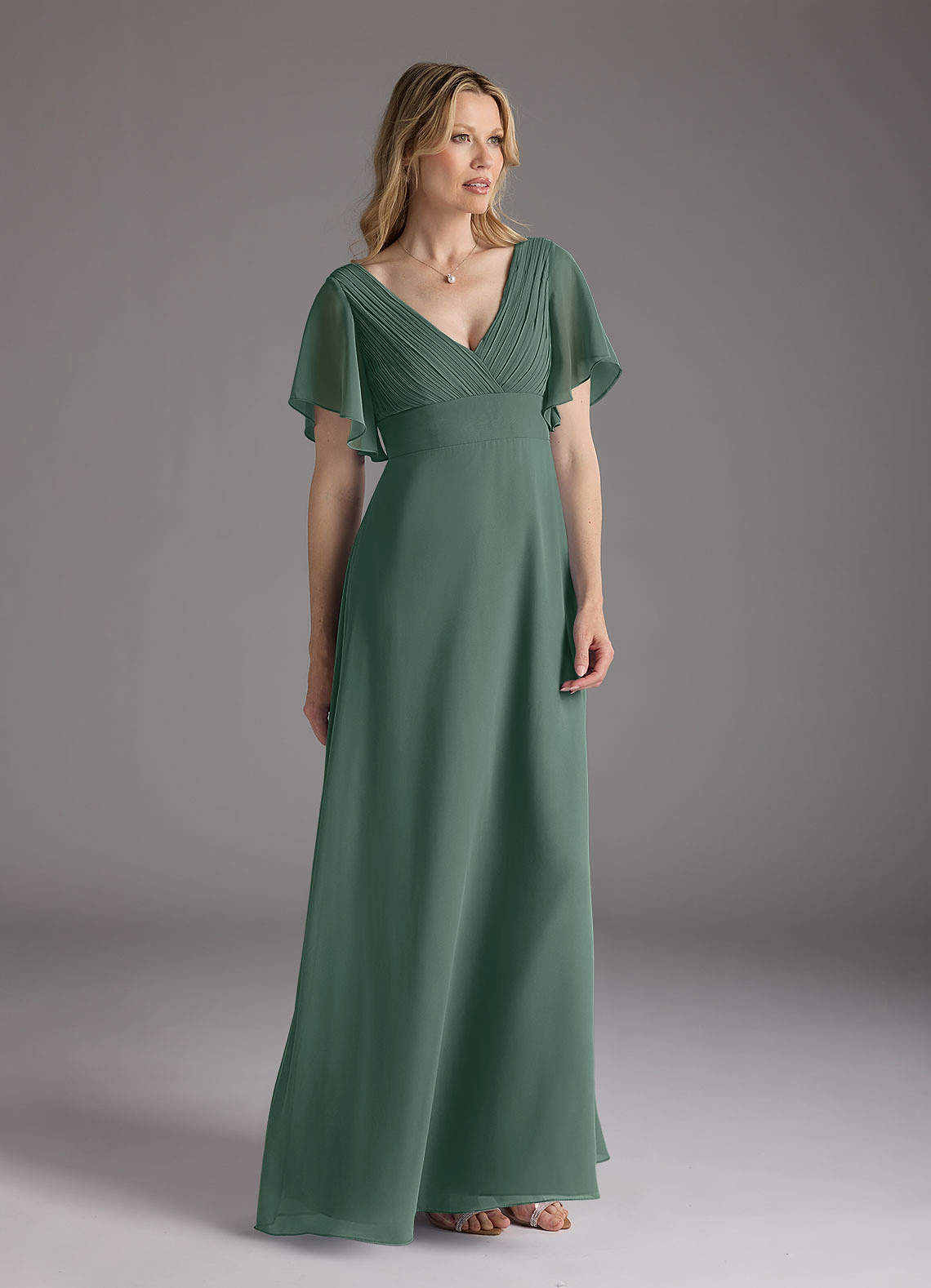 Azazie Alessa Mother of the Bride Dresses Sea Moss A-Line V-Neck Pleated Chiffon Dress image1