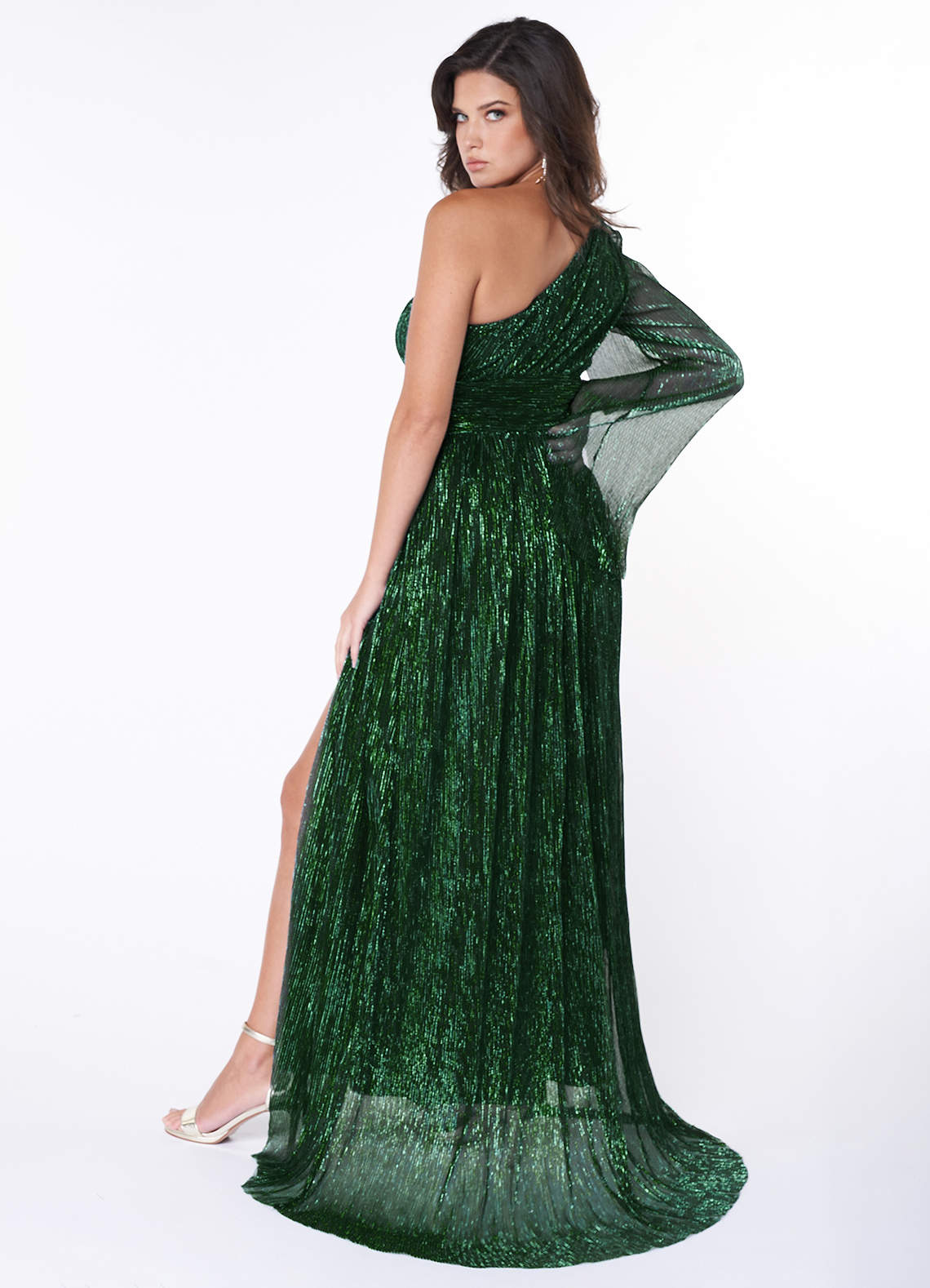 Arlington Dark Emerald One-Shoulder Maxi Dress image1