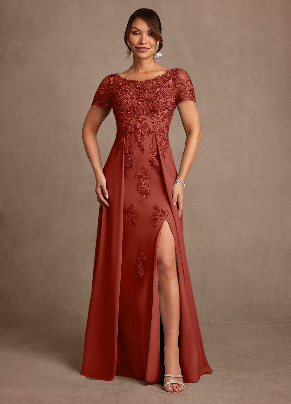 terracotta lace dress Azazie Alva
