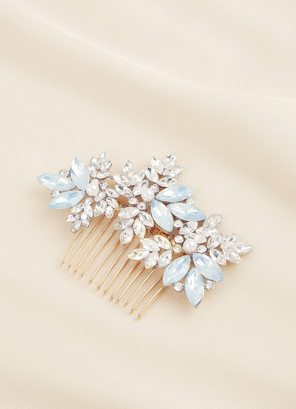 front Crystal Pearl Floral Comb