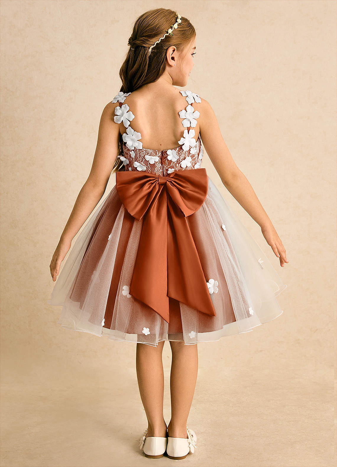 Azazie Junebug Flower Girl Dresses Ivory Burnt Orange Ball-Gown Lace Tulle Dress image1