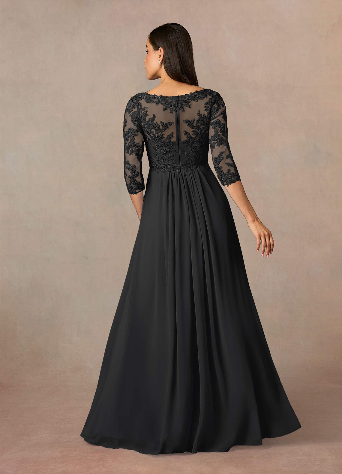 Azazie Hayek Black A-Line V-Neck Lace Chiffon Dress | Azazie