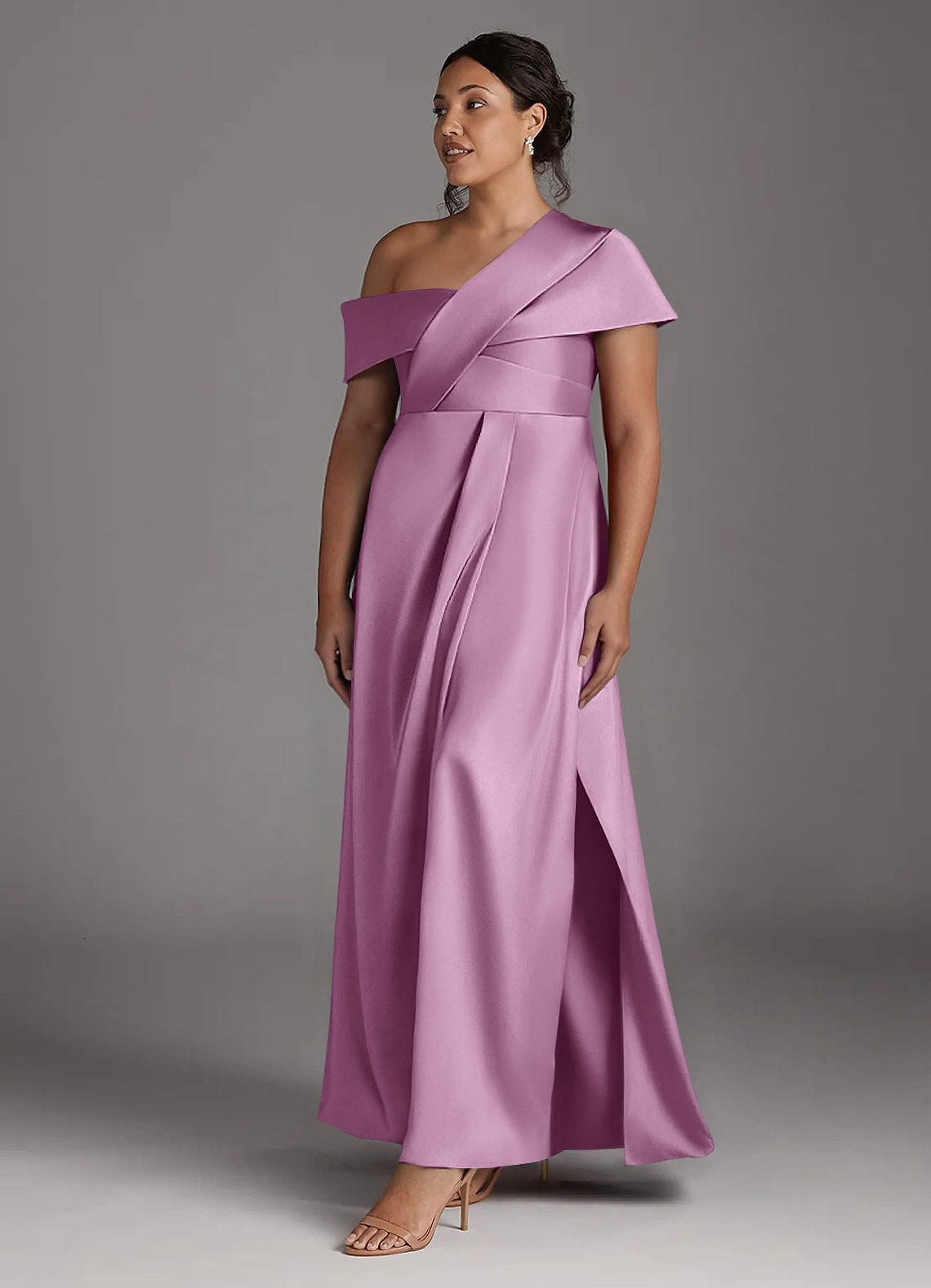 Azazie Milton Mother of the Bride Dresses Wisteria A-Line Pleated Stretch Satin Dress image10