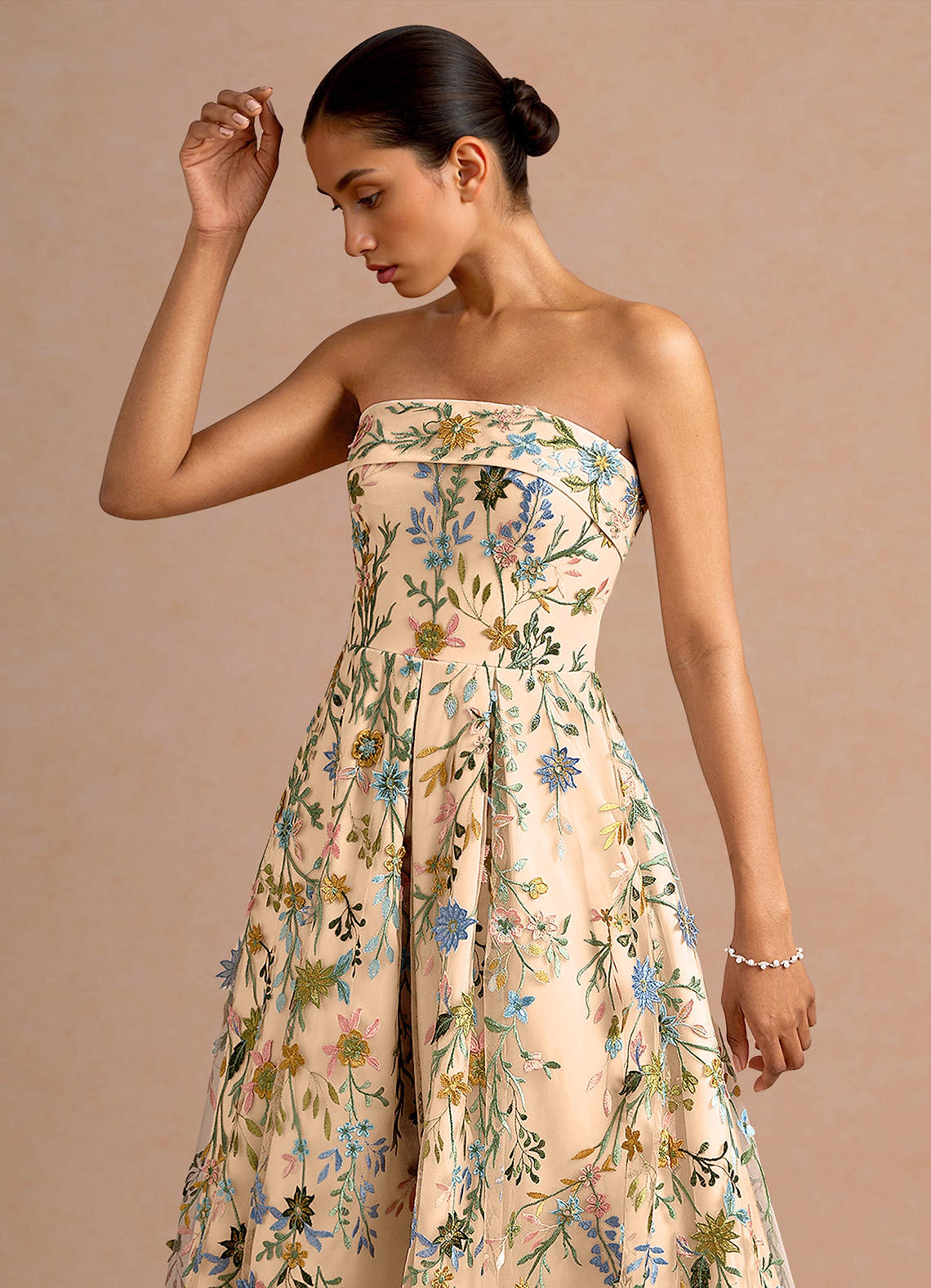 Evangeline Champagne Multi Maxi Dress | Azazie