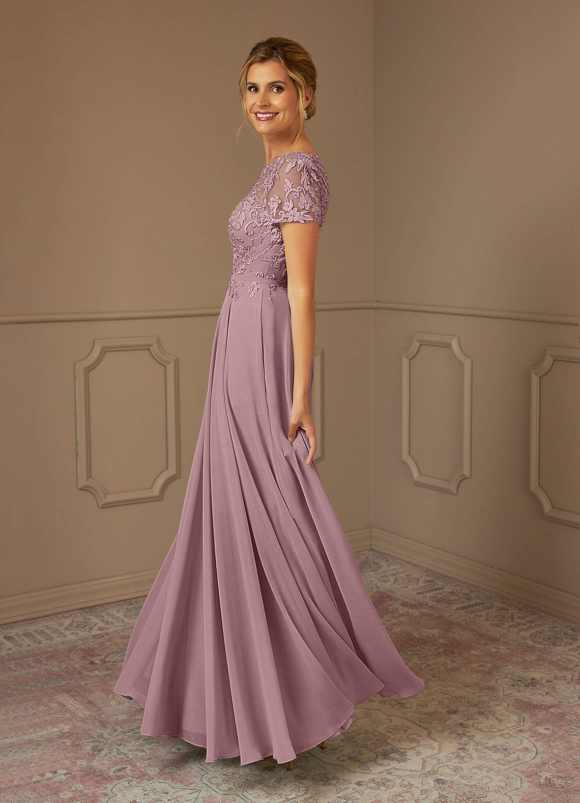 Azazie Adina Mother of the Bride Dresses Dusty Rose A-Line Boatneck Sequins Chiffon Dress image2