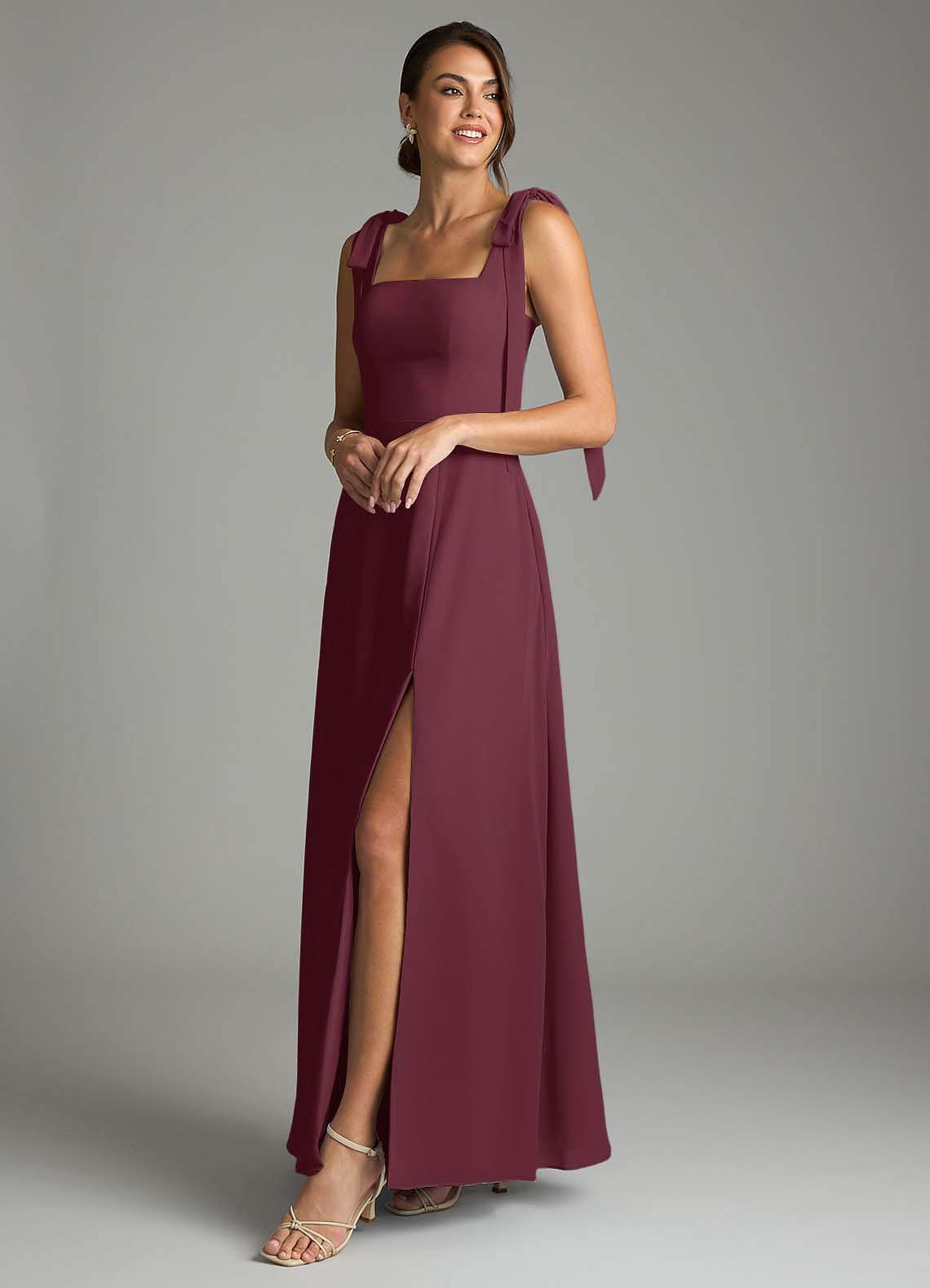 sachin and babi light blue dress Off Shoulder Spaghetti Straps Chiffon Bridesmaid Dress – DUNTERY main image 0