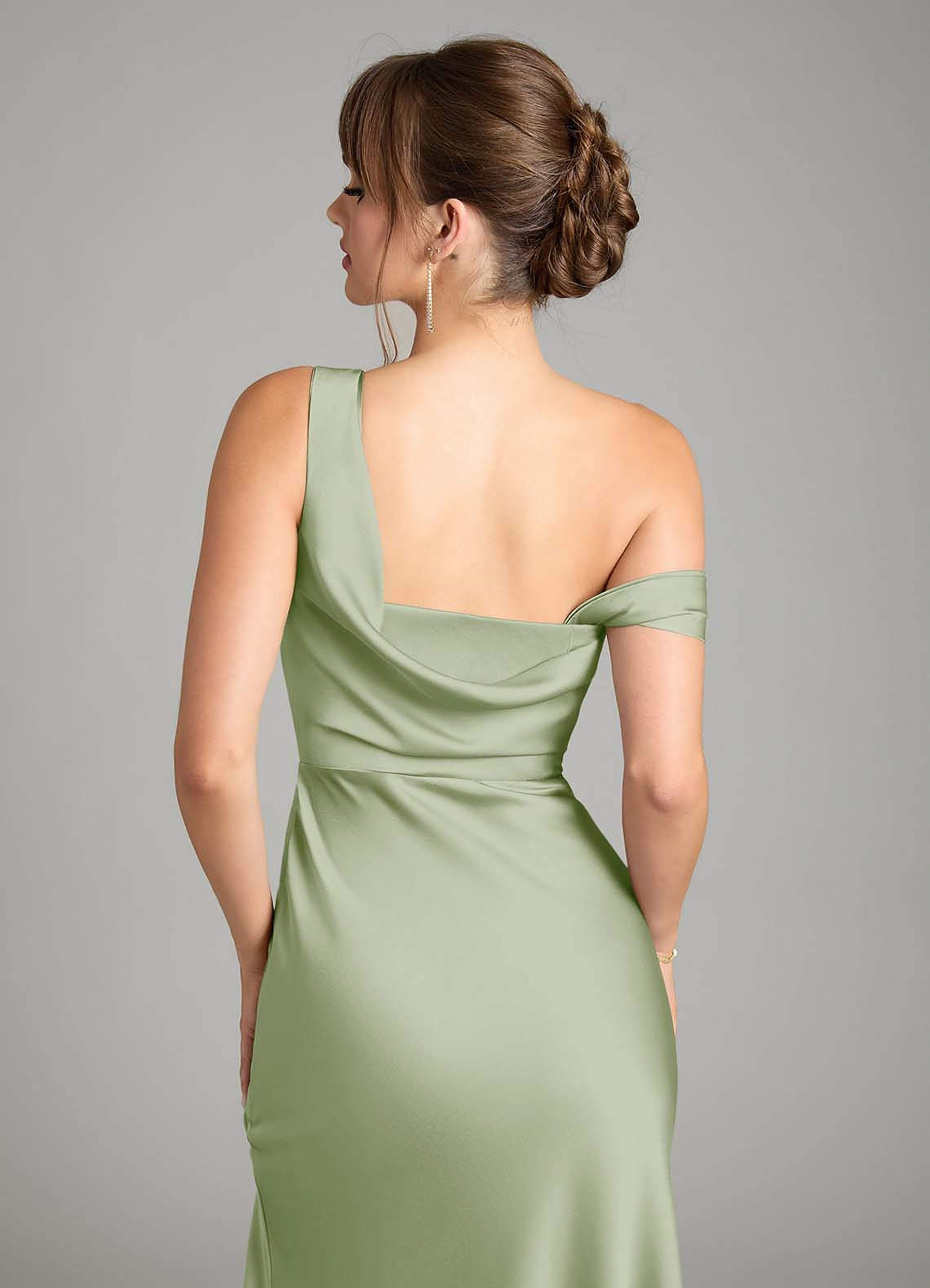 Azazie Madelyn Brautjungfernkleider Wandelbar Meerjungfrau-Linie One-Shoulder Stretch-Satin Kleid Staubiger Salbeigrün image6