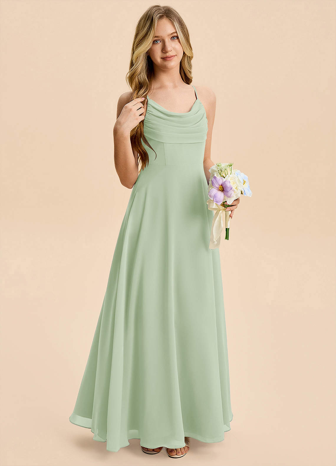 Azazie Gia Junior Dusty Sage A-Line Pleated Chiffon Dress image4